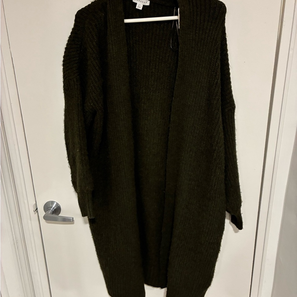 Topshop Olive Oversized Open-Front Knit Cardigan